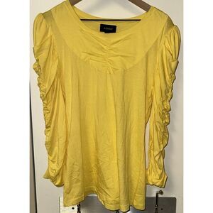 ASHRO Women Yellow  Ruched L/S  Fitted‎ Blouse Size Medium Classic Bright Casual